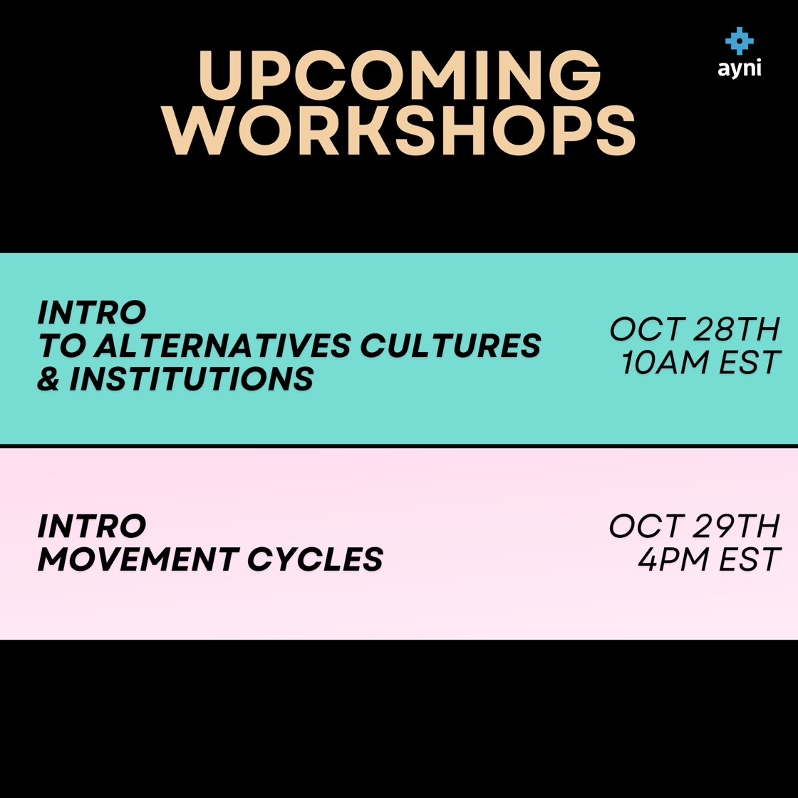 Upcoming Workshops